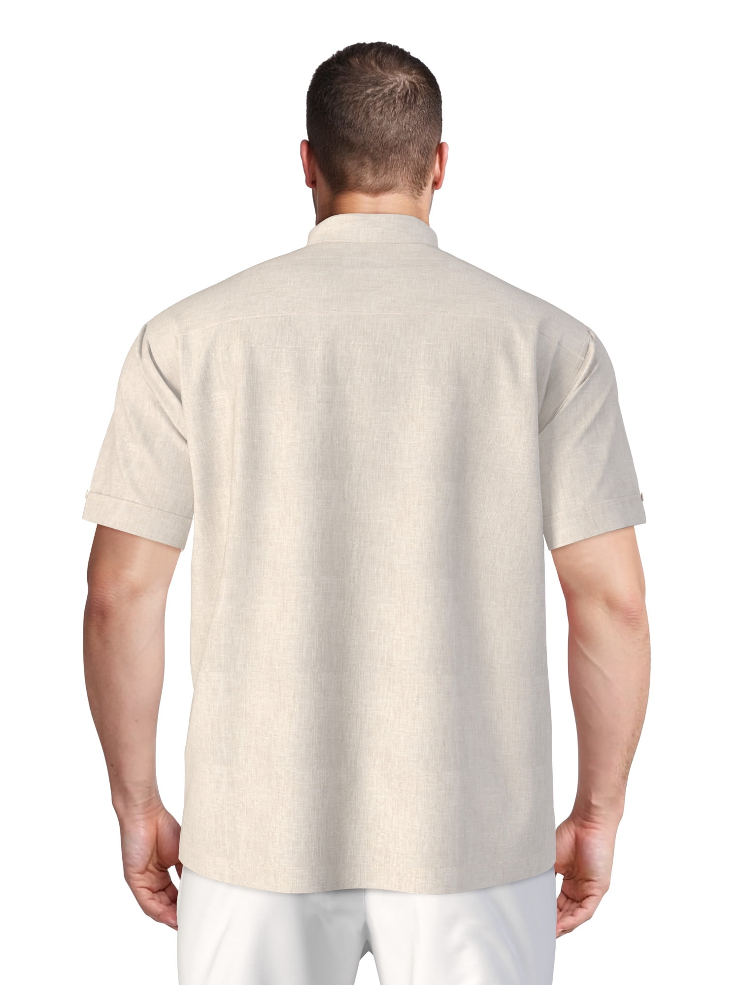 Havanera Men's and Big Men's Yarn Dyed Panels Short Sleeve Linen Cotton Button-Down Shirt, Sizes S-5XL