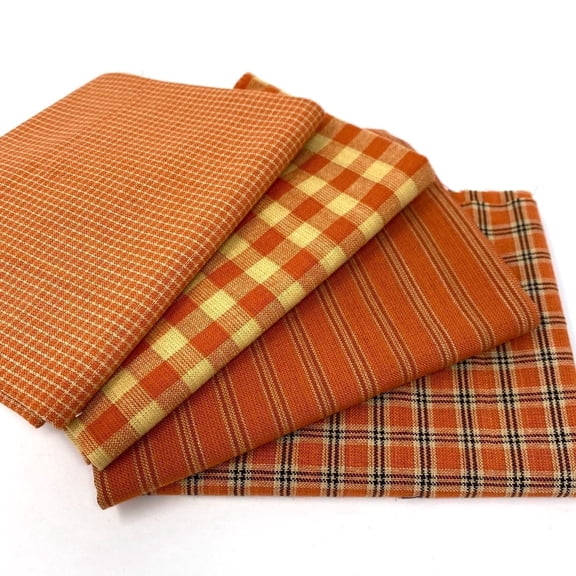 Pumpkin Orange Assorted Homespun Plaid Gingham Homespun Cotton Fabric Cotton Bundle - Set of 4 Fat Quarters by JCS