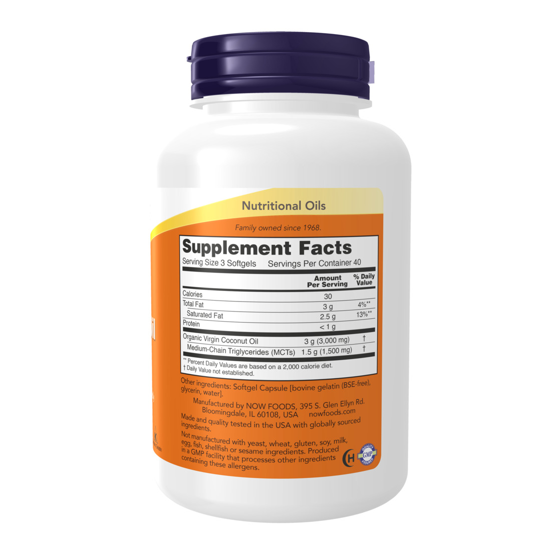 Private Label Pure Coconut Oil 3000mg - 120 Softgels (2 Bottles), Extra Virgin, Non-GMO