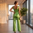 thumbnail image 4 of JULMCOMO Satin Jumpsuits for Women V Neck Sleeveless Dressy Jumpsuits Cinched Waist Wide Leg Evening Party Summer Outfits Fluorescent Green M, 4 of 7