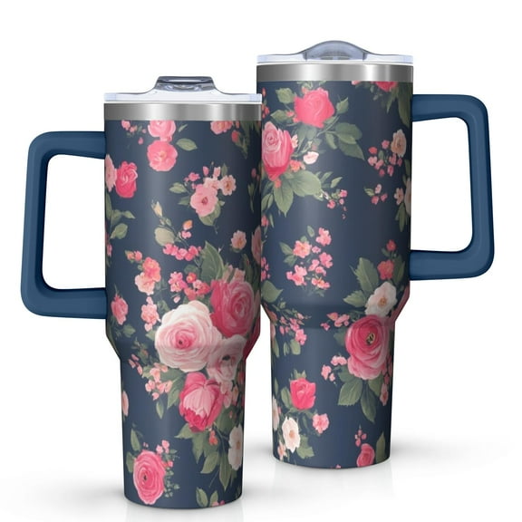 OBREWU Pioneer Flower Tumbler with Handle and Lid,Pioneer Flower 40oz Double Wall Vacuum Insulated Tumbler,Cups Gift for Women and Men