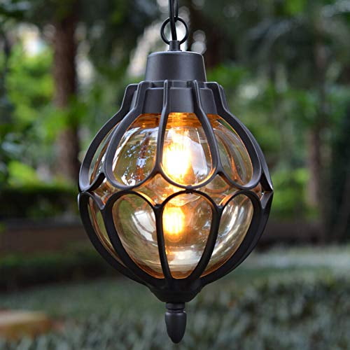 Ij Injuicy Outdoor Hanging Lantern Rustic Waterproof Pendant Lighting Fixture In Painted Black Metal With Glass Globe 7 1 Exterior Light For Porch Entryway Com Ij Injuicy Outdoor Hanging Lantern, Outdoor Entryway Hanging Lights
