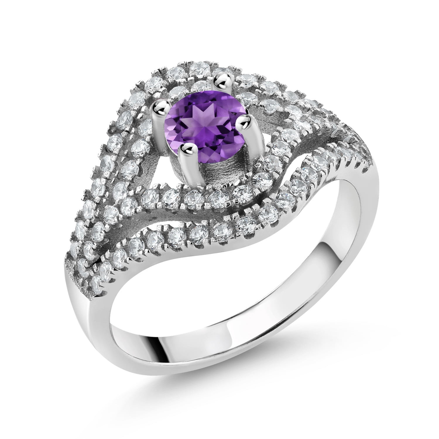 Gem Stone King Sterling Silver Red Created Ruby 3-Stone Ring For Women - 8.54 Cttw, Sizes 5-9