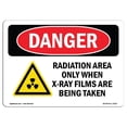 thumbnail image 1 of SignMission OS-DS-D-35-L-2523 OSHA Danger Sign - Radiation Area Only When X-Ray, 1 of 1