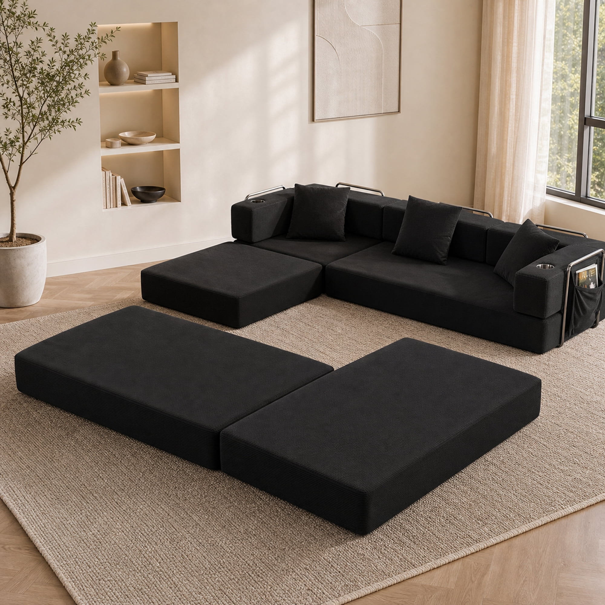 Leumius 108" Modular Sectional Sofa with L-Shape Chaise, Boneless Cloud Couch with Deep Seat for Living Room, Bedroom Black