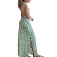 thumbnail image 3 of Women Backless Halter Neck Sleeveless Printed Stand Collar Slit Maxi Dress, 3 of 6