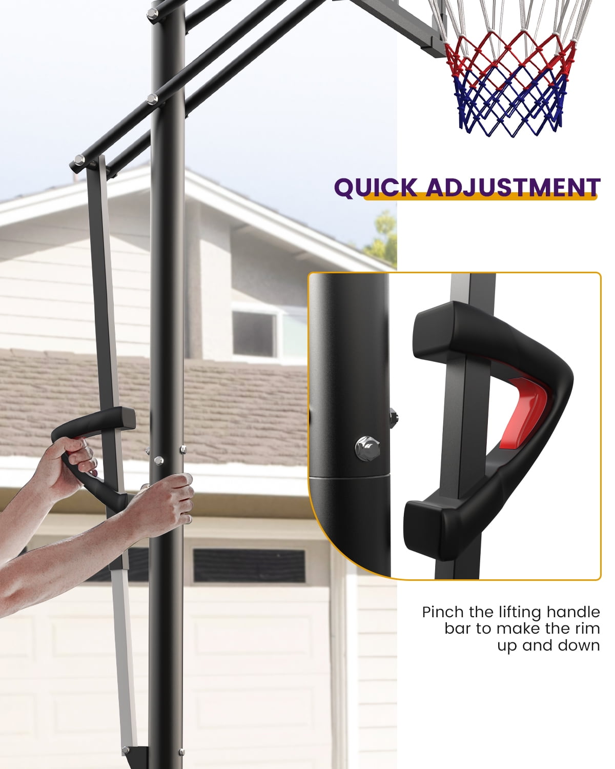 FirstAsk 44" Portable Basketball Hoop & Stand with Adjustable Height (4.9-10 ft) for Kids, Teens & Adults
