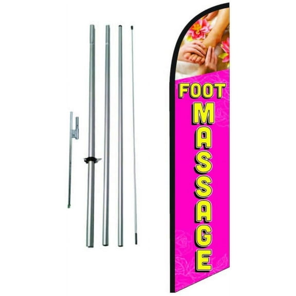 Foot Massage Advertising Feather Banner Swooper Flag Sign with Flag Pole Kit and Ground Stake