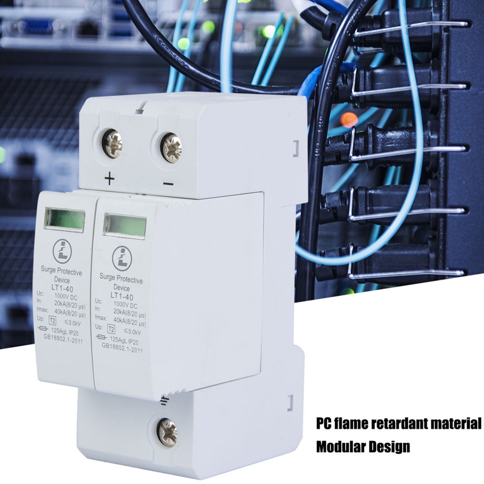 Surge Protector, Voltage Surge Arrester Device, 2P Surge Protective Device DC Photovoltaic Protector Low Voltage, Computer Surge Protectors