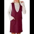 thumbnail image 1 of Vestido Corto de Punto Liso Sin Mangas con Cuello en V y Bolsillos para Mujer Vino Tinto L, 1 of 10