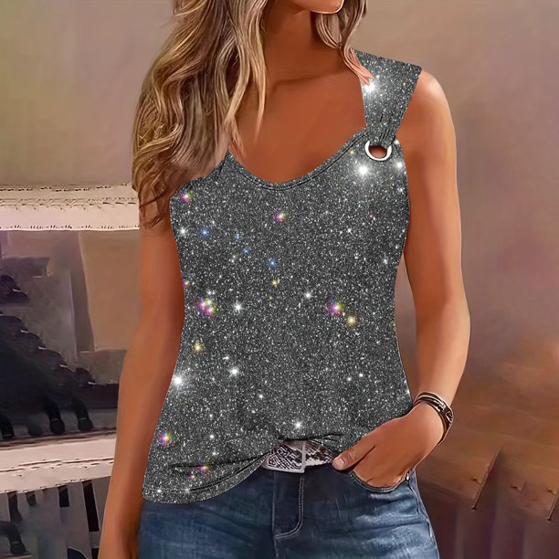Puntoco Camiseta sin mangas con cuello cuadrado y estampado para mujer Camiseta holgada sin mangas