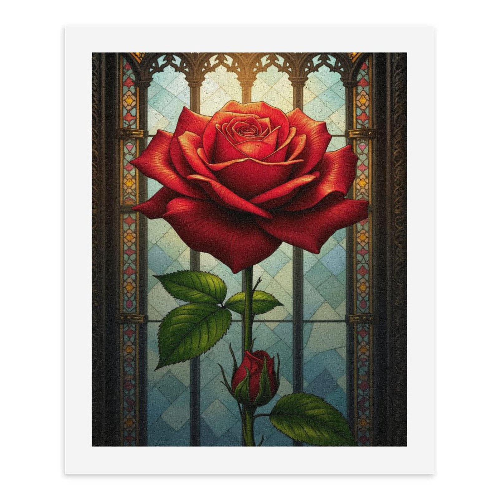Paint By Numbers Kit for Adults Beginner - DIY Stained Glass Red Rose Art Canvas Painting Kits for Adults, Frameless Paint By Number for Adults for Home Wall Decor 16x20 Inch