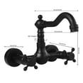 thumbnail image 6 of Retro Black Bathroom Kitchen Faucet Center Wall Mount 2 Handle Sink Mixer Tap, 6 of 10