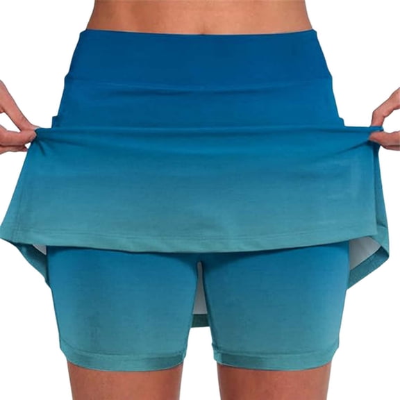 FASHOFT Tennis Skirts For Women Mid Rise Gradient Two Piece Skort With Pockets Elastic For Leisure And Sports Activities Womens Athletic Skirt Blue