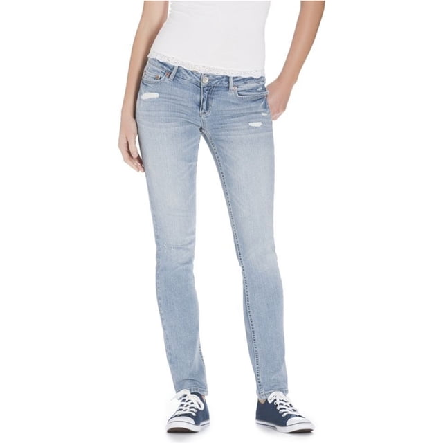 Aeropostale Mujer Bayla Rhinestone Low Rise Skinny Fit Jeans, Azul, 0 Short