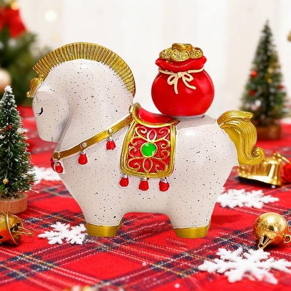 Tuscom Red Resin Christmas Horse Ornament, Small Holiday Tabletop Decor for Living Room, Bookshelf, TV Cabinet and Mantel, Festive Animal Figurine Gift, Handcrafted Resin Horse Statue