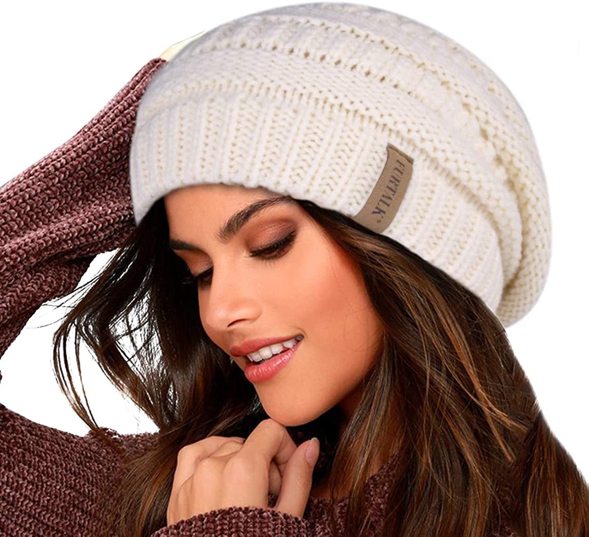 Knit Beanie Hats for Women Men Fleece 