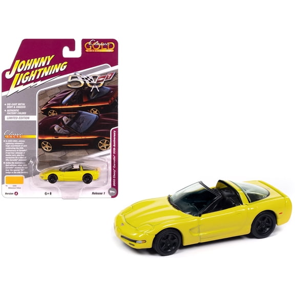 2003 Chevrolet Corvette Convertible "50th Anniversary" Millennium Yellow 1/64 Diecast Model Cars by Johnny Lightning
