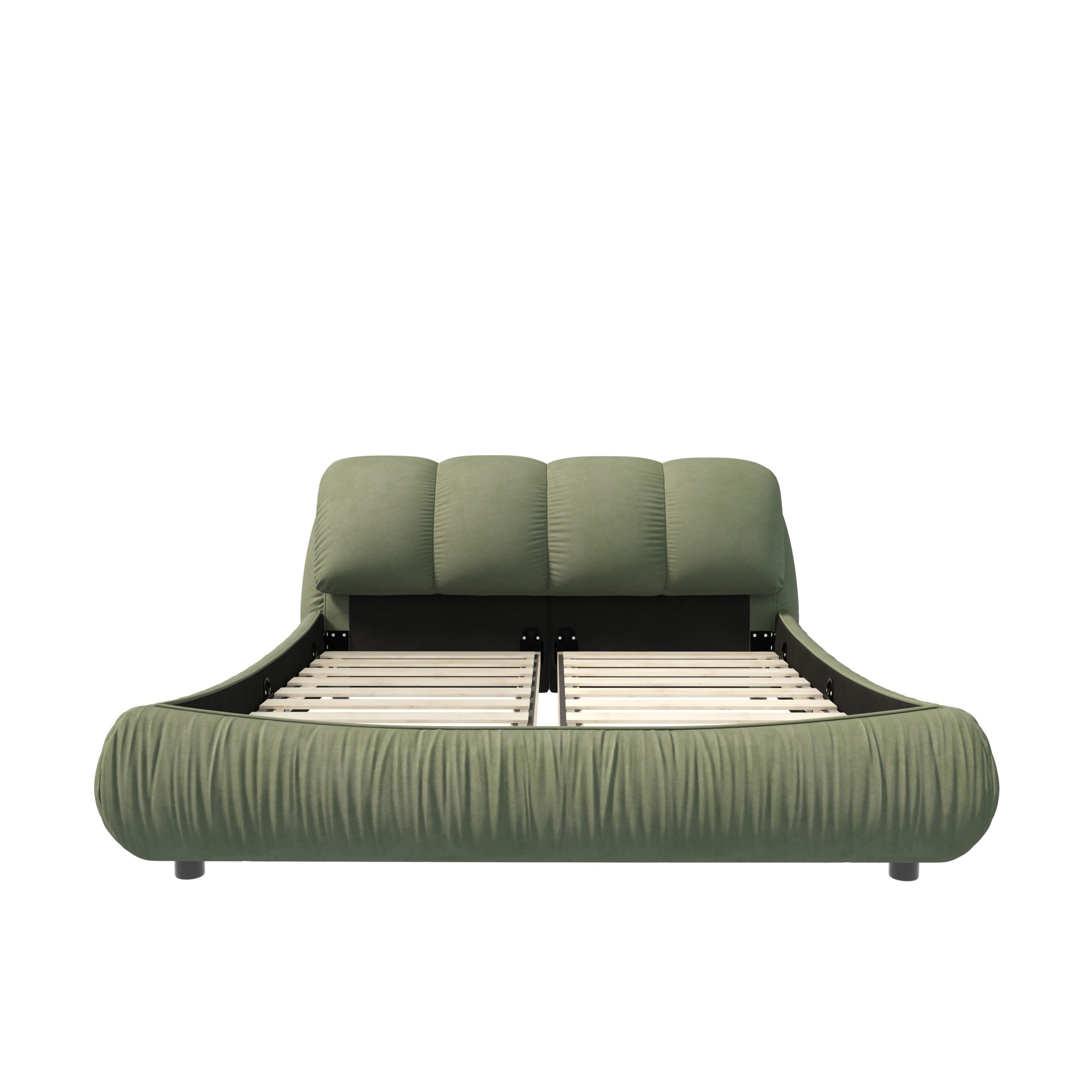 Noble House Rowen King Size Luxury Upholstered Platform Bed, Ergonomic Padded Cloud Headboard, Green
