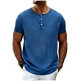 thumbnail image 2 of Donemore Men's Casual Linen Blend Shirt Half Button Placket with Pocket Short Sleeve Round Neck, 2 of 8