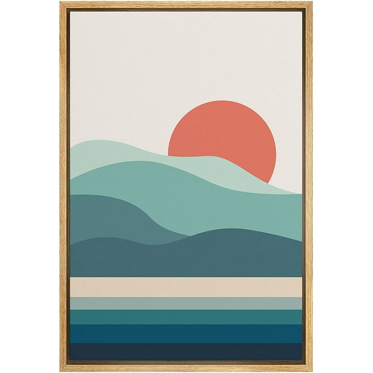 PixonSign Framed Canvas Print Wall Art Abstract Colorblock Ocean