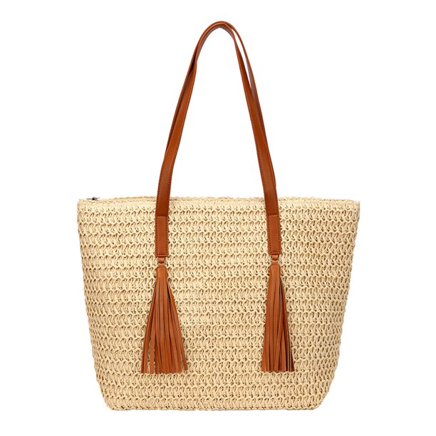 Bolso de mano para mujer Bolso de viaje femenino simple de paja de moda (beige)