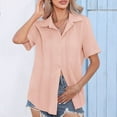 thumbnail image 2 of LEAVINGSUO 2026 50% off Clear! Womens Tops Fashion Woman Causal Button Solid Blouse Short Sleeve T-Shirt Summer Tops, 2 of 9