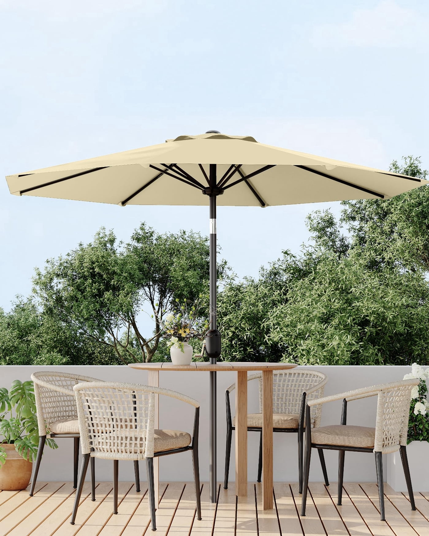 Arigeas 10ft Patio Umbrella, Outdoor Market Table Parasol with Push Button Tilt, 8-rib Frame and Crank