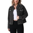 thumbnail image 4 of INSPIRE CHIC Women's Spring Denim Long Sleeve Button Down Pearl Decro Jacket L Black, 4 of 5