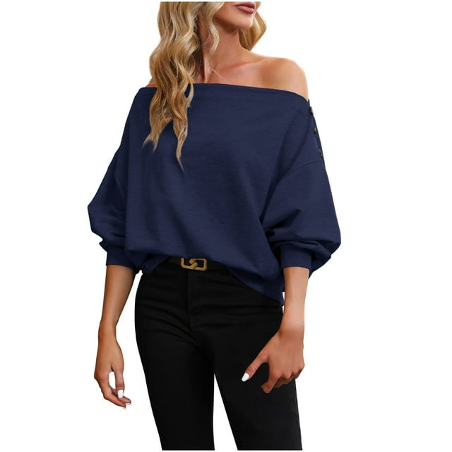 WEAIXIMIUNG Custom Sweatshirts for Women with Photo Ladies' Autumn Necked Off Shoulder Sweatshirt