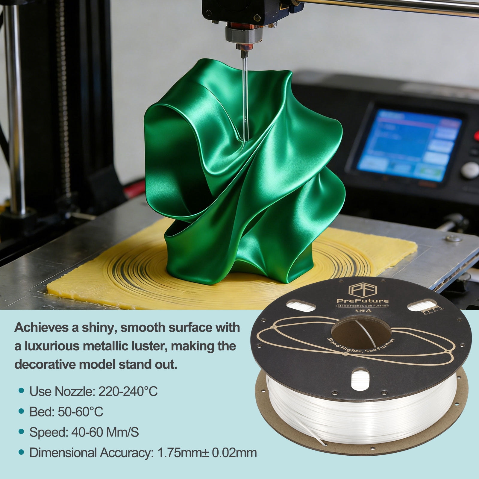 Uxcell Silk PLA Filament 1.75mm 1KG/2.2LB High Shine 3D Printer Filament, Enhanced Toughness, Dimensional Accuracy +/- 0.02mm for 3D Printer, White