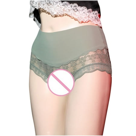 GA WEIHUA DealsWomens Hi-Cut Panties  Lace Floral Underwear  High-Waisted Smoothing Panty Mesh Sheer Briefs Open File Underpant(Army Green XL)