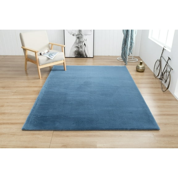 MDA Rug Imports Rabbit-Collection Thick Faux-Fur Area Rug Soft Blue 3'6'' X 5'6'' 4' x 6'
