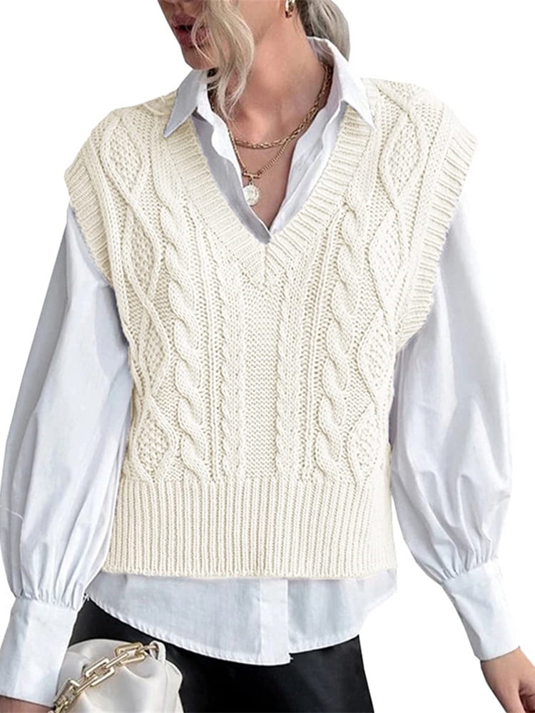 Langwyqu Spring Fall VNeck Women Sleeveless Knit Vest Ribbed Sweater