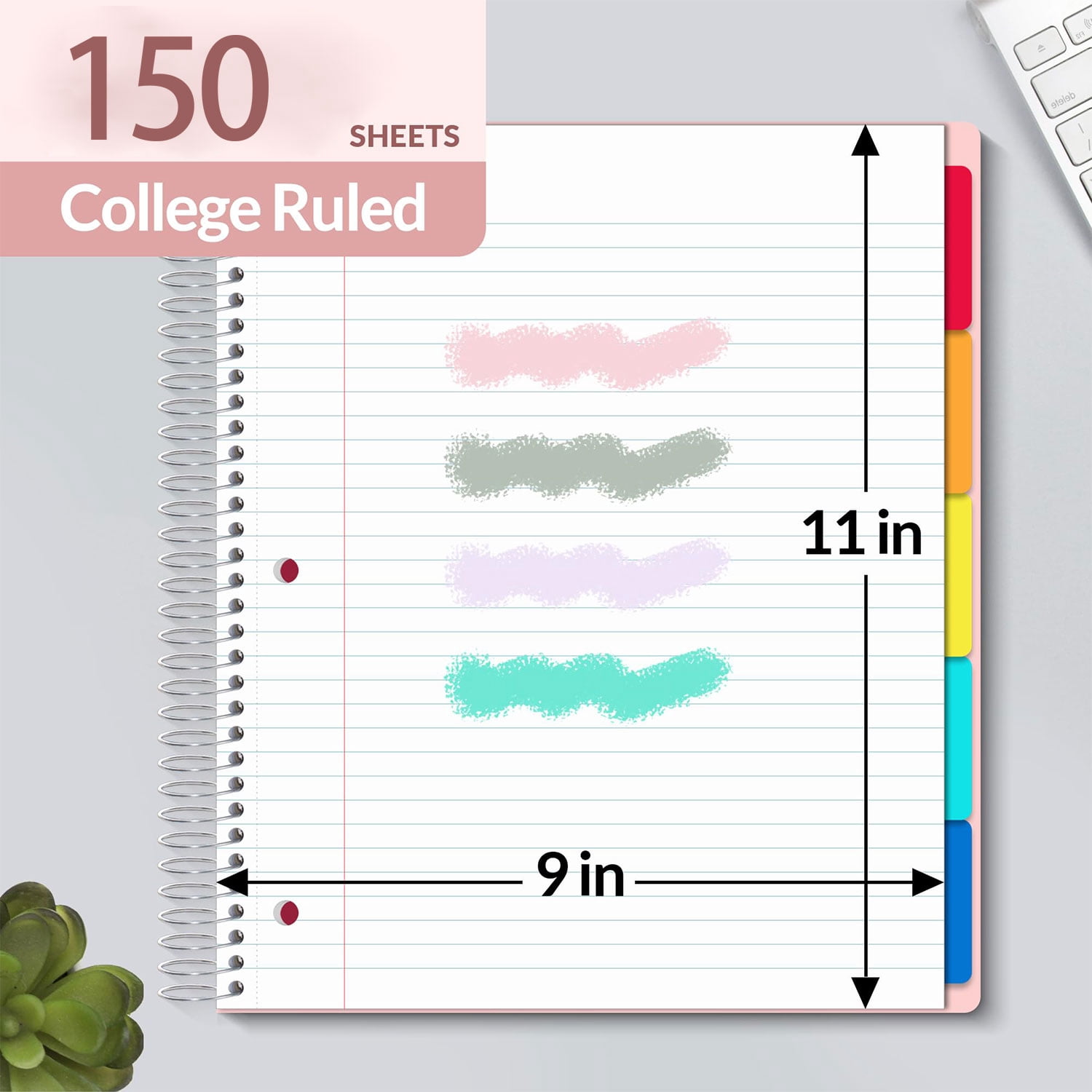 3 Ring Binder 1 inch + 5 Subject Notebook College Ruled 400 Pages, 5 Color Pocket Dividers, Letter Size, Office Combo,Pink