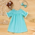 thumbnail image 4 of ZEHJUHAN Toddler Girls' Solid Color Dress Ruffle Short Sleeve Bunny Embroidery Dress with Headband Bow Blue，3-6M, 4 of 9