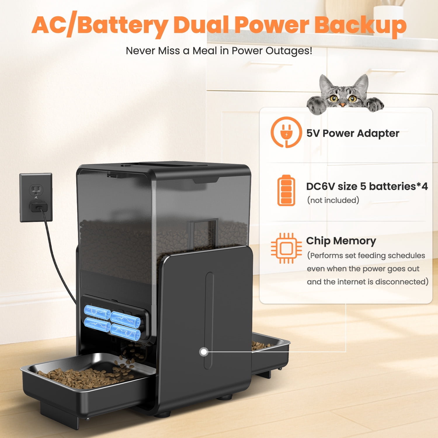 Dlopede Automatic Cat Feeder,5L,Bowls Timed Treat, Adjustable Height, 2 304 Stainless Steel Dual Pet Bowls for 2 Cats and Dogs