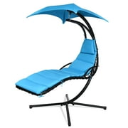 Topbuy Patio Hammock Chair Floating Hanging Chaise Lounge Chair with Canopy Orange
