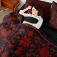 thumbnail image 4 of jejeloiu Retro Damask Flower 7-Piece Bedding Comforter Set,Bohemian Floral King Bedding Sets,Red Black Bed Sheets For Men Women,Breathable Home Decor Reversible, 4 of 8