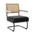 thumbnail image 6 of Boucle Accent Chair with Rattan Backrest, Upholstered Arm Chair with Slant Metal Frame, Mid Century Modern Single Chair for Reading Room, Living Room, Bedroom and Office, Carbon Black, 6 of 9