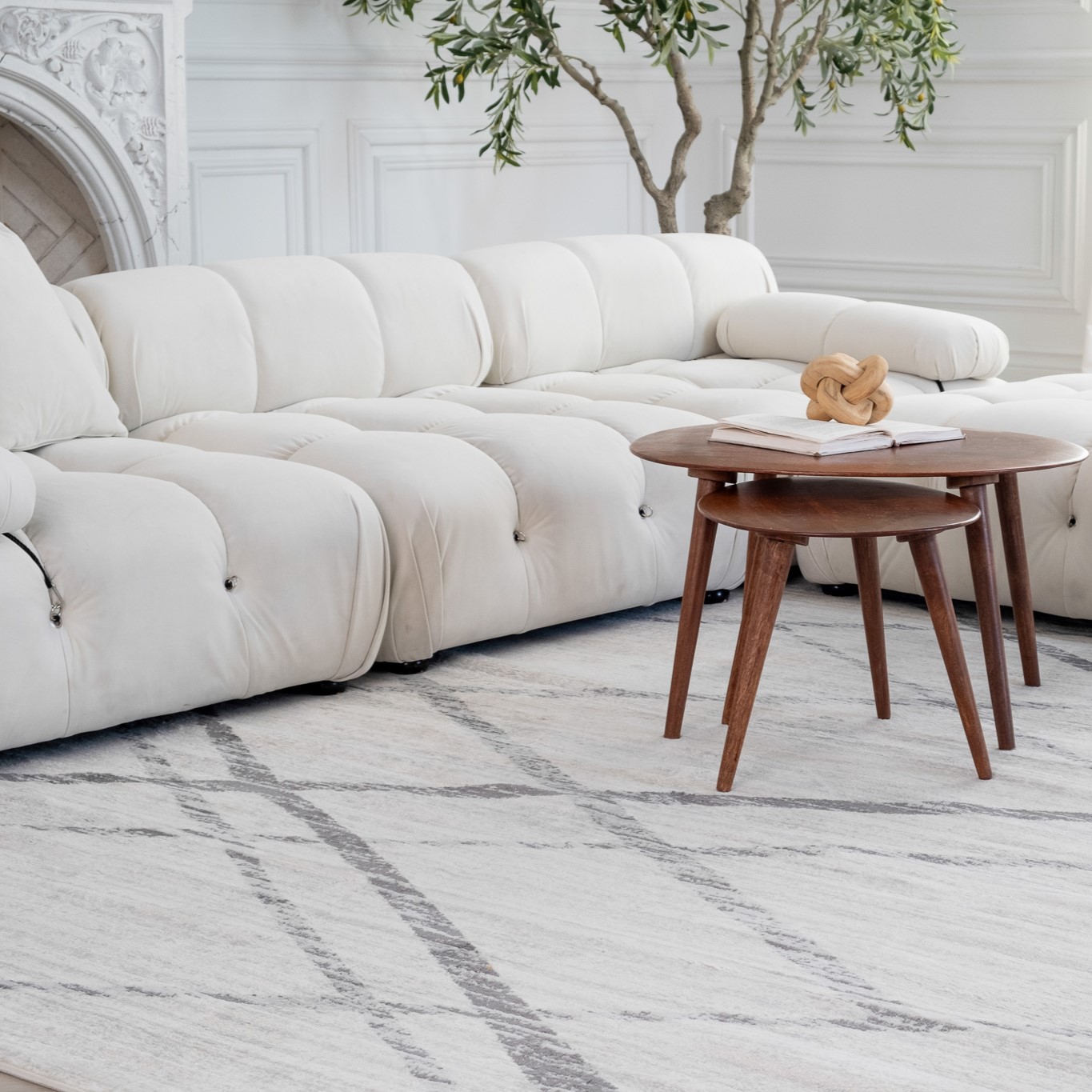 Tapis d'intérieur abstrait Branch Savannah 2' x 11' (taille exacte : 2'3" 11'), beige gris, contemporain - Entrée, couloir, salle de bain et cuisine