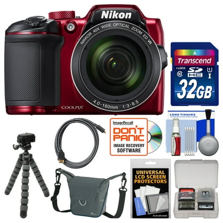 Nikon Coolpix B500 Wi-Fi Digital Camera (Red) with 32GB Card + Case + Flex Tripod + Kit Kit