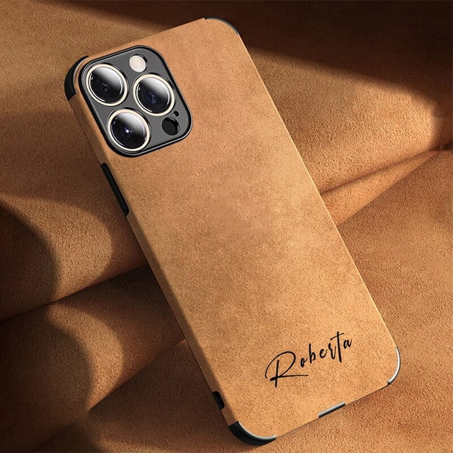 Funda personalizada coreana para iPhone 14 13 12 11 Pro Max, funda de lujo de piel de cordero con nombre personalizado, 13 14 Pro Max, regalos DIY