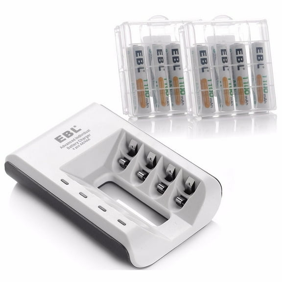 EBL 8-Pack 1100mAh AAA Rechargeable Batteries with 4 Bay Charger for Ni-MH Ni-CD Rechargeable Batteries