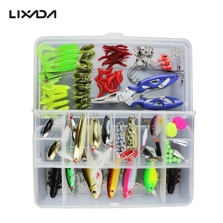 Meterk 101pcs Fishing Lures Tackle Mixed Hard Baits Soft Baits Popper Crankbait Vib Topwater Fishing Lures Hooks Fishing Accessories Kit Set with