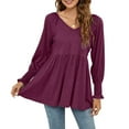 thumbnail image 5 of JGGSPWM Women's Loose Ruffle Hem Cuff Long Sleeve Blouse High Low Peplum Top Solid Elegant Pullover Shirts Wine XXL, 5 of 7