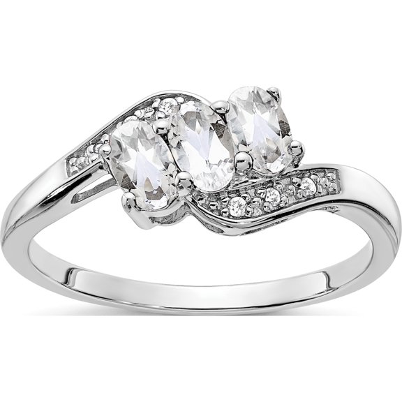 Sterling Silver Rhodium-Plated White Topaz And Diamond Ringsize 6 (Width 1.8 To 2.25) - Jbsp