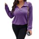thumbnail image 3 of Suéter de Punto Informal de Talla Grande para Mujer, Cuello en V, Solapa, Color Liso, Camisa de Larga. Púrpura XXL, 3 of 8
