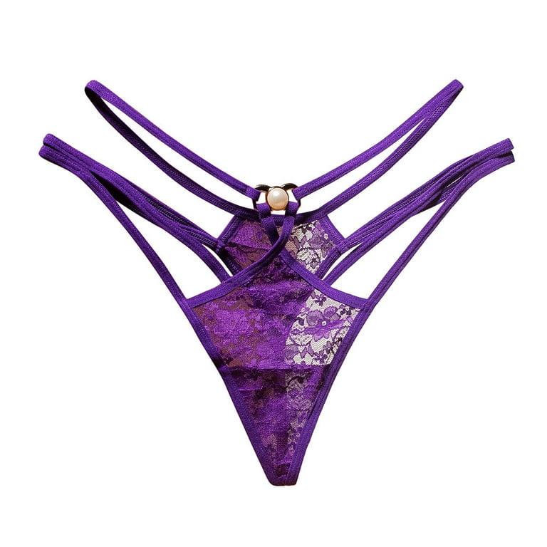 Stretch Low Rise Thong for Women Lace Sexy T-Back G-String Underwear See  Through Seamless Panties Purple
