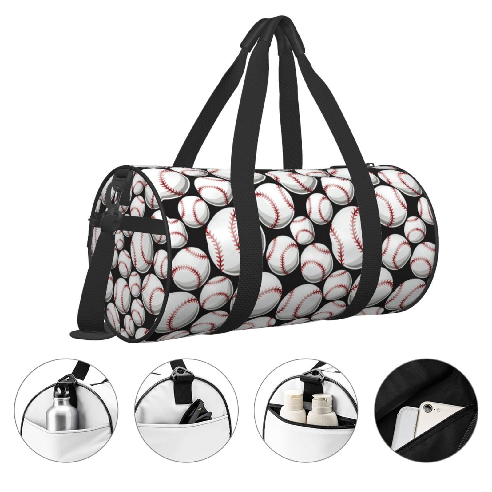 Horeoi Cute Baseball Print Foldable Travel Duffle Bag with Removable Strap - Water-Resistant Gym Vacation Luggage Multi-Pocket Design